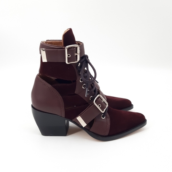 Chloe | Rylee Suede Ankle Boots in Deep Purple - Picture 3 of 11